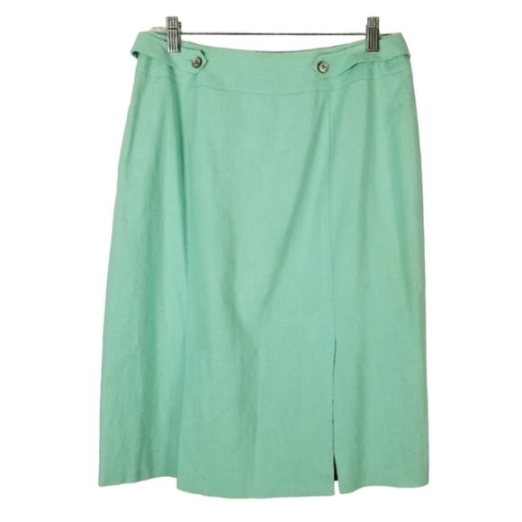 Talbots Linen Blend Pencil Skirt Size 10 Petite Italy Midi Green Lined Office - Picture 1 of 8